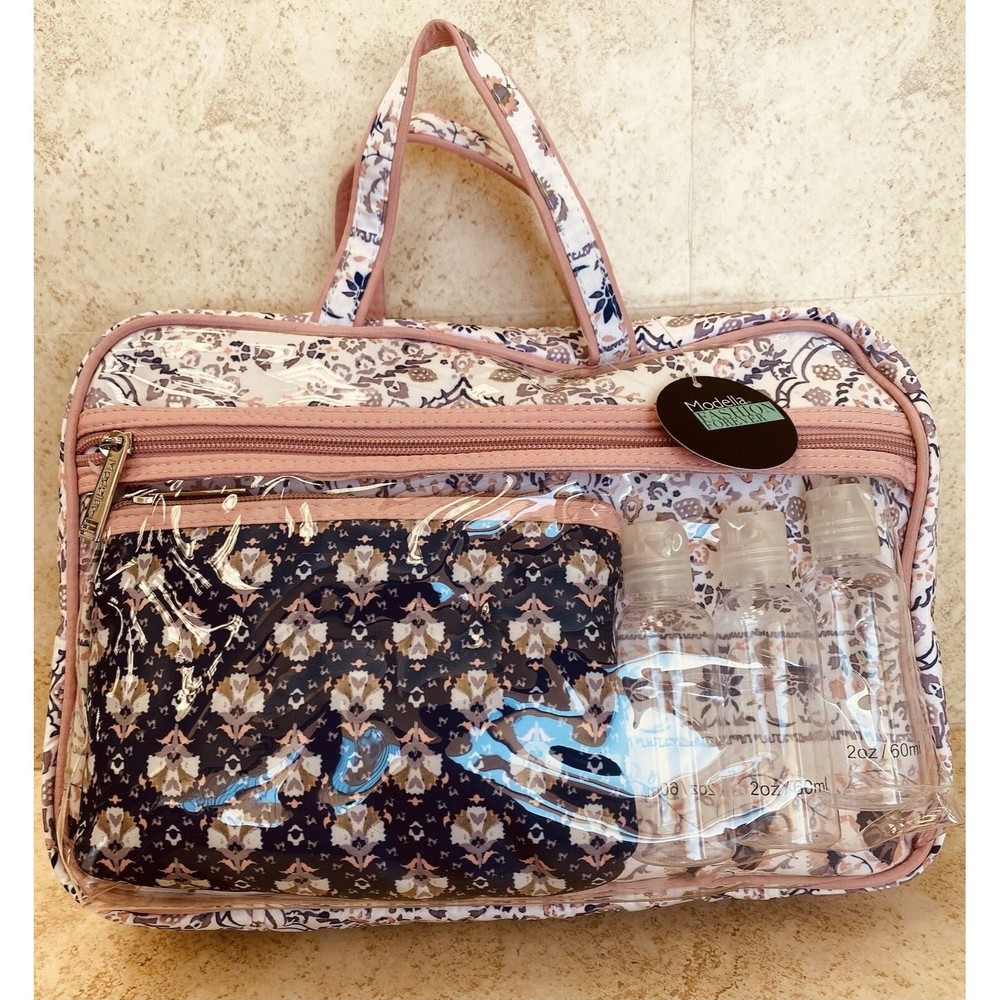MODELLA - Fitted 5 Piece Weekender Cosmetic Makeup Traveling Bags- New  W/ Tags
